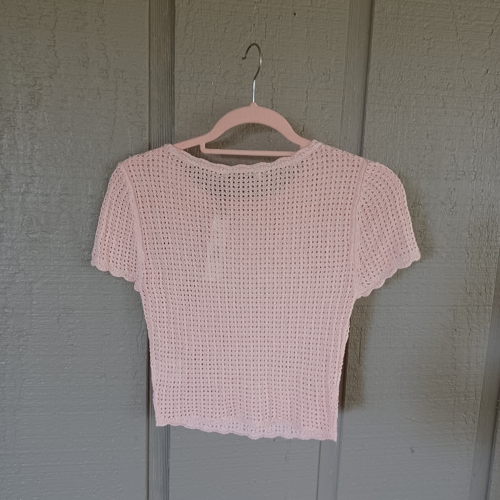 Alice And Olivia Maryam Pullover Size XS Women Preppy Linen Blend In Pink Lace - Picture 5 of 9